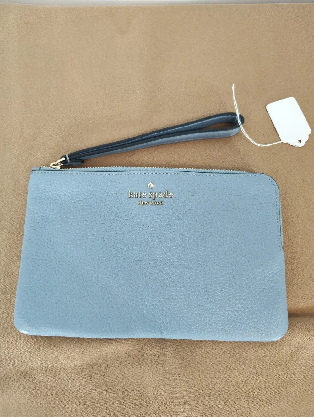 kate spade Cornflower Blue Lucy Wristlet with gold zipper